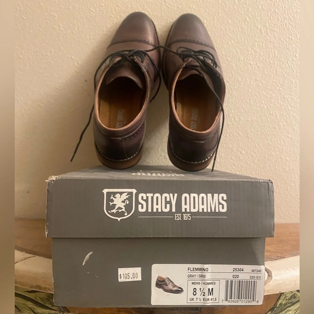 NIB Stacy Adams Flemming Grey Leather Men's Dress Oxford Shoes